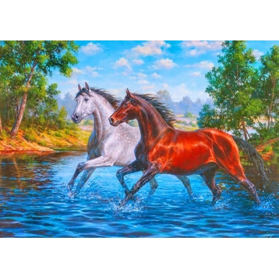 Mona Lisa diamond painting 50x40cm: paarden in rivier